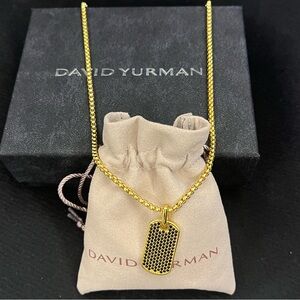 David Yurman Gold-Tone Pave Dog Tag Necklace